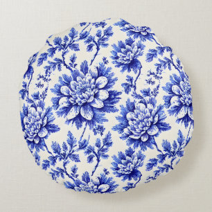Blauw en wit chrysanthemum Frans country decor Rond Kussen