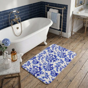 Blauw en wit chrysanthemum Frans landelijk decor Badmat
