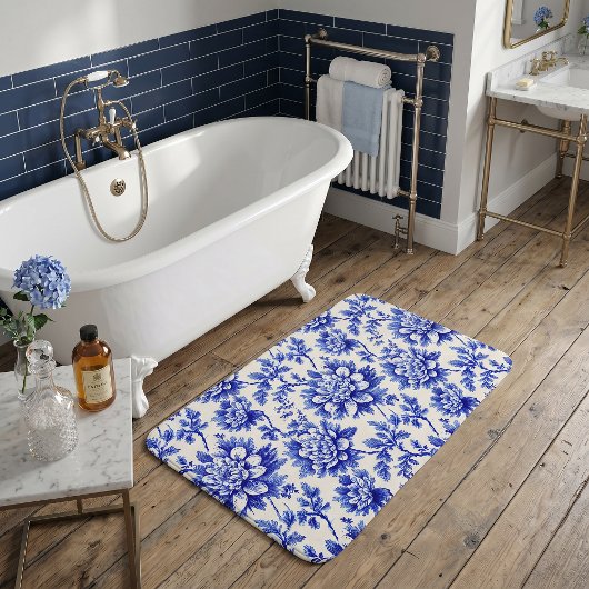 Blauw en wit chrysanthemum Frans landelijk decor Badmat