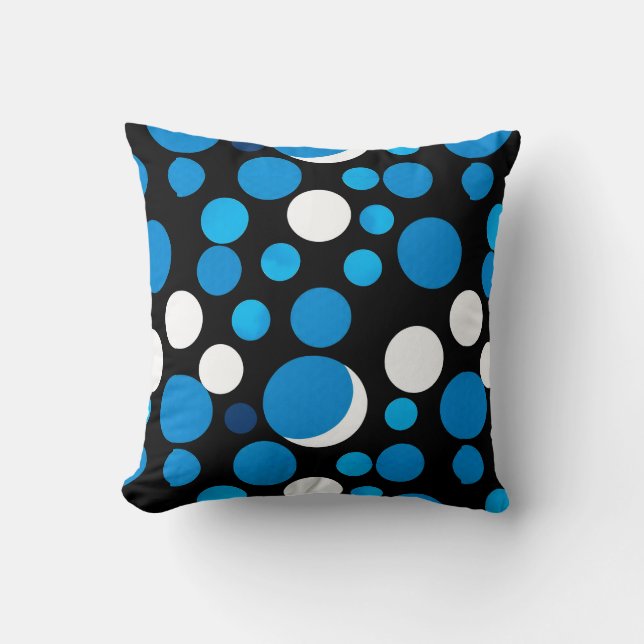 Blauw en Wit Cirkelpatroon Kussen (Voorkant)