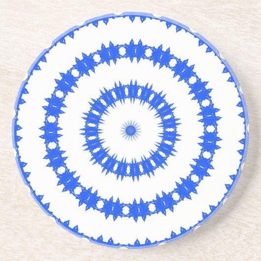 Blauw en wit cirkelpatroon zandsteen onderzetter (Voorkant)