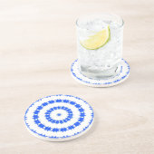 Blauw en wit cirkelpatroon zandsteen onderzetter (Zijkant)