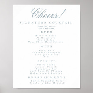 Blauw en Wit Classic Bar Menu Poster