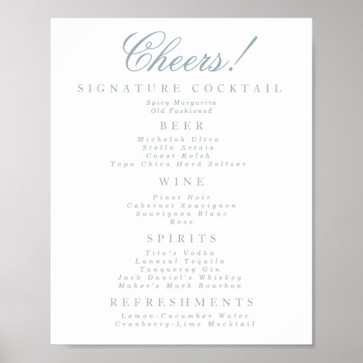 Blauw en Wit Classic Bar Menu Poster (Voorkant)