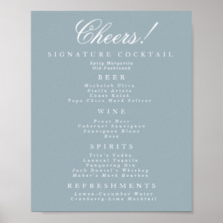Blauw en Wit Classic Bar Menu Poster