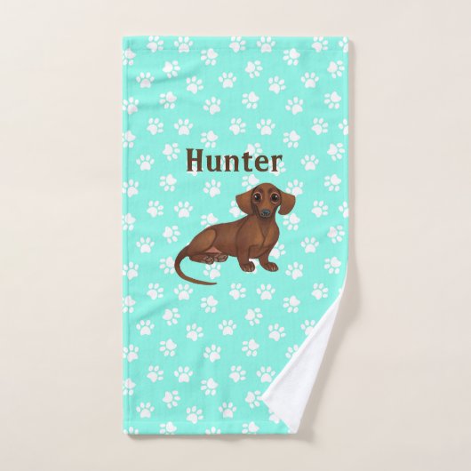 Blauw en Wit Dachshund Pootafdruk Handdoek (Handdoek)