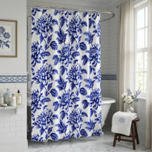 Blauw en wit dahlia bloemen Toile de Jouy