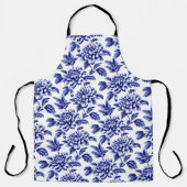 Blauw en wit Dahlia Bloemen Toile de Jouy Schort (Voorkant)