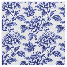 Blauw en wit Dahlia Bloemen Toile de Jouy