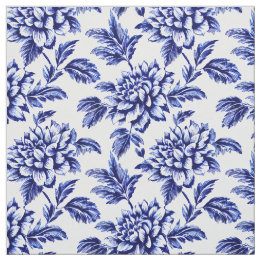 Blauw en wit Dahlia Bloemen Toile de Jouy Stof