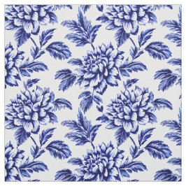 Blauw en wit Dahlia Bloemen Toile de Jouy Stof