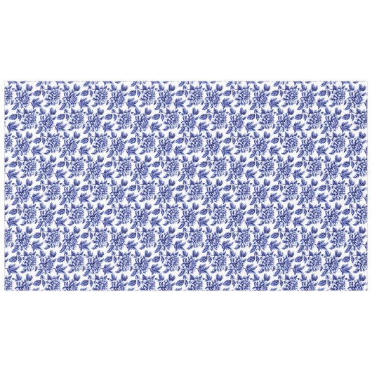 Blauw en wit Dahlia Bloemen Toile de Jouy Tafelkleed (Voorkant (Horizontaal))