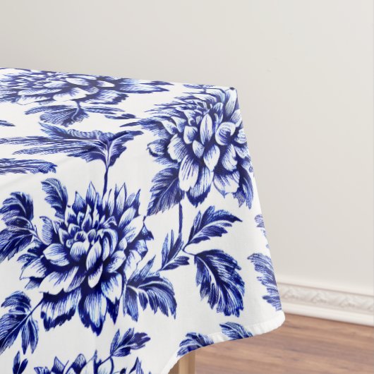 Blauw en wit Dahlia Bloemen Toile de Jouy Tafelkleed (Voorbeeld)