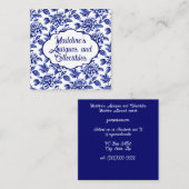 Blauw en wit Dahlia Bloemen Toile de Jouy Vierkante Visitekaartje (Voorkant / Achterkant)