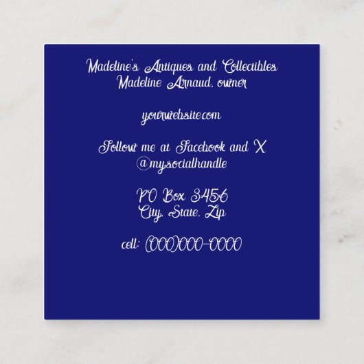 Blauw en wit Dahlia Bloemen Toile de Jouy Vierkante Visitekaartje (Achterkant)