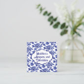 Blauw en wit Dahlia Bloemen Toile de Jouy Vierkante Visitekaartje (Staand voorkant)