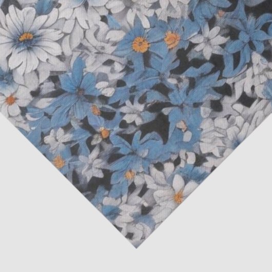 Blauw en Wit Daisies Patroon Tissuepapier (Detail)