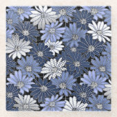 Blauw en Wit Daisy Patroon Glazen Onderzetter (Voorkant)