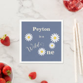 Blauw en Wit Daisy Wild Een Eerste Verjaardag Servet (Insitu)