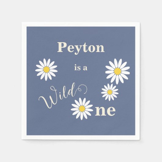 Blauw en Wit Daisy Wild Een Eerste Verjaardag Servet (Voorkant)