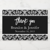 Blauw en Wit Damask Custom Bruiloft Sparkling Win Wijnetiket (Enkel label)