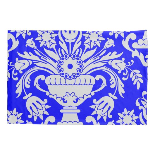 Blauw en Wit Damask Floral Elegant Kussensloop (Achterkant)