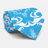 Blauw en wit Damask Patroon Stropdas (Opgerold)