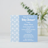 Blauw en wit Damaspatroon, aangepast Baby shower Kaart (Staand voorkant)