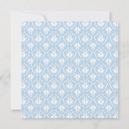 Blauw en wit Damaspatroon, aangepast Baby shower Kaart (Achterkant)