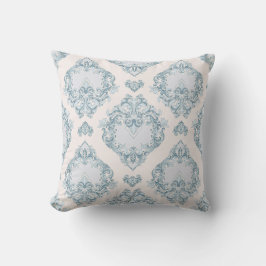 Blauw en wit damast bloemmotief kussen