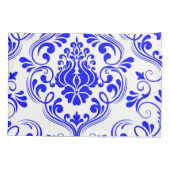 Blauw en Wit Damast Bloempatroon Elegant Kussensloop (Achterkant)
