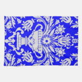 Blauw en Wit Damast Bloempatroon Elegant Theedoek (Horizontaal)