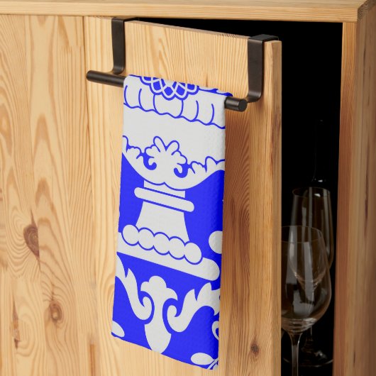 Blauw en Wit Damast Bloempatroon Elegant Theedoek (Derde Gevouwen)