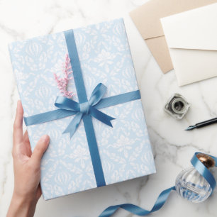 Blauw en wit damast elegant klassiek bloemmotief cadeaupapier