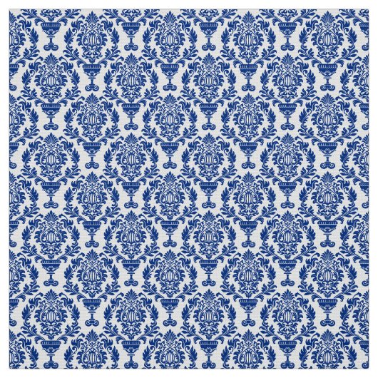 blauw en wit damast geweven stof. stof (Swatch)