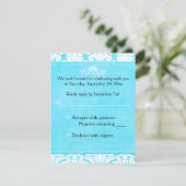 Blauw en wit damasten antwoordkaart kaart (Staand voorkant)