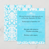 Blauw en wit damasten antwoordkaart kaart (Voorkant / Achterkant)