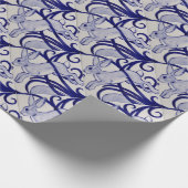 Blauw en wit deco-rabbijn met tapijten cadeaupapier (Hoek)