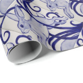Blauw en wit deco-rabbijn met tapijten cadeaupapier (Rol Hoek)