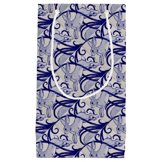 Blauw en wit deco-rabbijn met tapijten klein cadeauzakje (Voorkant)