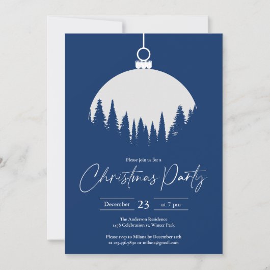 Blauw en wit decoratie bal kerstfeest kaart (Voorkant)