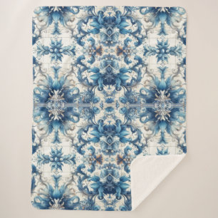 Blauw en wit decoratief blad sherpa deken