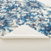 Blauw en wit decoratief blad sherpa deken (3/4)