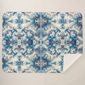 Blauw en wit decoratief blad sherpa deken (Voorkant (horizontaal))