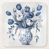 Blauw en wit Delft stijl tulp boeket ontwerp Kartonnen Onderzetters (Voorkant)