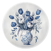 Blauw en wit Delft stijl tulp boeket ontwerp Keramische Knop (Voorkant)