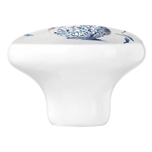 Blauw en wit Delft stijl tulp boeket ontwerp Keramische Knop (Zijkant)