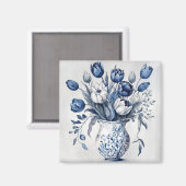Blauw en wit Delft stijl tulp boeket ontwerp Magneet (Voorkant / Achterkant)