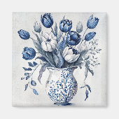 Blauw en wit Delft stijl tulp boeket ontwerp Magneet (Voorkant)