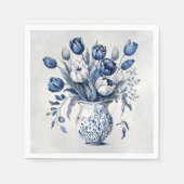 Blauw en wit Delft stijl tulp boeket ontwerp Servet (Voorkant)